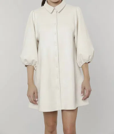DOLCE CABO EVERYWHERE LEATHER DRESS WITH PUFF SLEEVES IN CREAM SUEDE