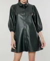 Dolce Cabo Everywhere Leather Dress With Puff Sleeves In Green In Green