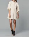 Dolce Cabo Everywhere Leather Dress With Puff Sleeves In White In Beige