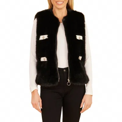 Dolce Cabo Fake Fur Vegan Leather Trimmed Vest In Black/ White