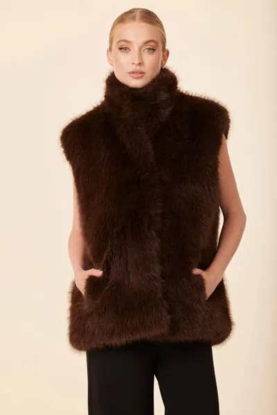 Dolce Cabo Faux Fur Stand Up Collar Vest In Brown