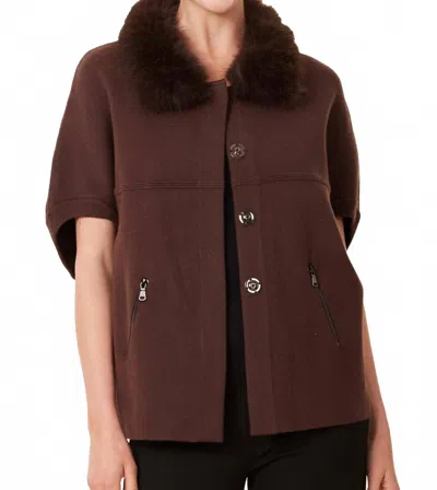 Dolce Cabo Faux Fur Trim Cardigan In Espresso In Brown