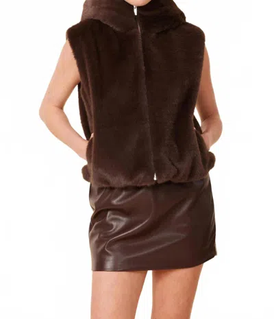 Dolce Cabo Faux Fur Zip Hoody Vest In Dark Brown