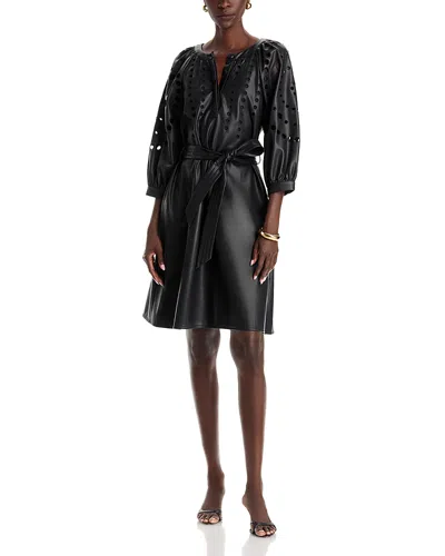 Dolce Cabo Faux Leather Belted Cutout Circle Dress In Black