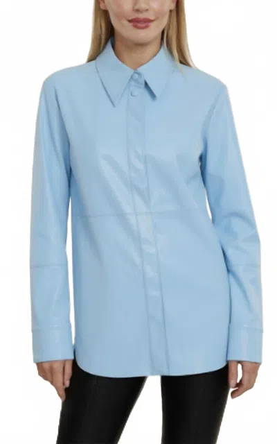 Dolce Cabo Faux Leather Button Up Shirt In Light Blue