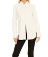 DOLCE CABO FAUX LEATHER BUTTON UP SHIRT IN WHITE