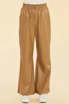Dolce Cabo Faux Leather Drawstring Pant In Camel In Brown