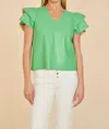 Dolce Cabo Faux Leather Flutter Sleeve Blouse In Kelly Green In Green