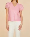 DOLCE CABO FAUX LEATHER FLUTTER SLEEVE BLOUSE IN PINK
