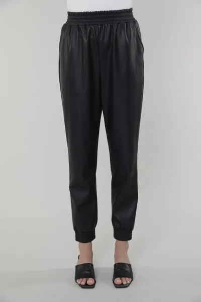 Dolce Cabo Faux Leather Joggers In Navy In Blue
