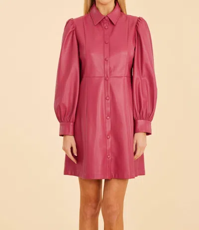 Dolce Cabo Faux Leather Puff Shoulder Dress In Dark Pink
