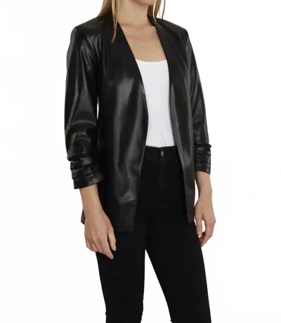 Dolce Cabo Faux Leather Ruched Sleeve Blazer In Black