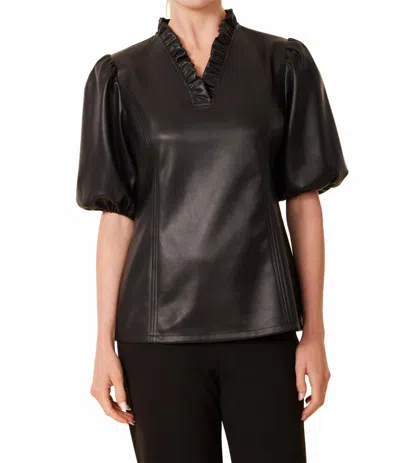 Dolce Cabo Faux Leather Ruffle Neck Top In Black