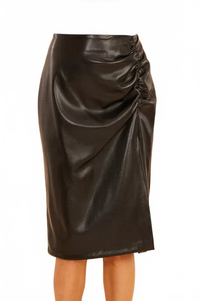 Dolce Cabo Faux Leather Side Slit Skirt In Black In Brown