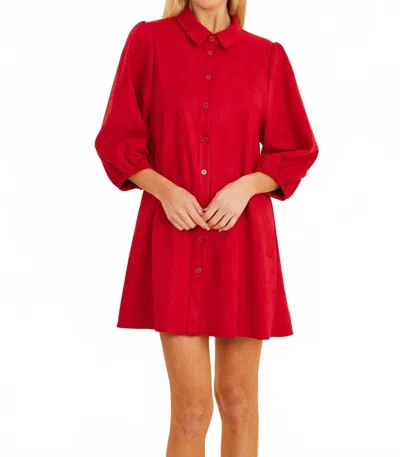 Dolce Cabo Faux Suede Exagerated Sleeve Dress In Ruby In Red
