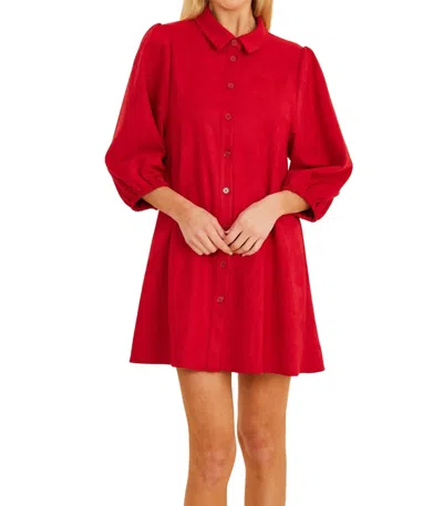 Dolce Cabo Faux Suede Exaggerated Sleeve Dress In Ruby Red
