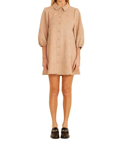 Dolce Cabo Faux Suede Exaggerated Sleeve Dress In Tan In Multi