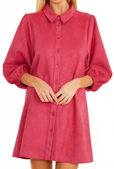Dolce Cabo Faux Suede Puff Sleeve Mini Dress In Dark Pink In Red