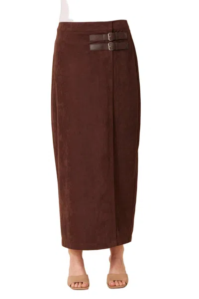 Dolce Cabo Faux Suede Side Buckle Midi Skirt In Rich Brown Color In Red