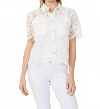 Dolce Cabo Floral Lace Pearl Button Blouse In White