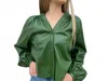 Dolce Cabo Harper Leather Button-down Top In Green In Green