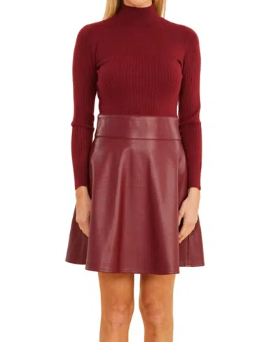 Dolce Cabo Knit Vegan Leather Dress In Burgundy In Brown