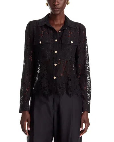 Dolce Cabo Lace Faux Pearl Button Front Top In Black