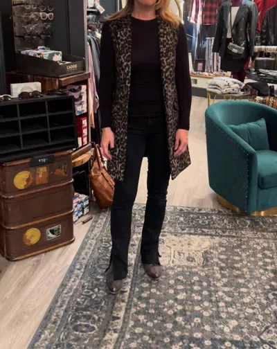 Dolce Cabo Long Faux Fur Vest In Blue Leopard In Multi