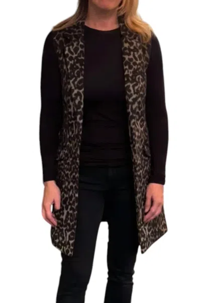 Dolce Cabo Long Faux Fur Vest In Grey Leopard