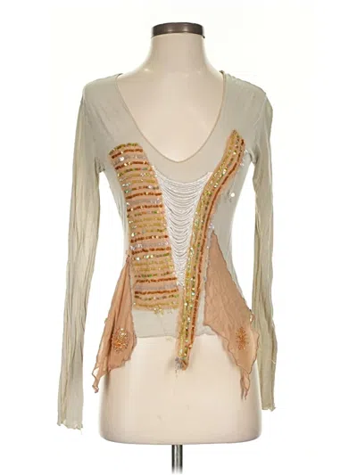 Pre-owned Dolce Cabo Long Sleeve Top Ivory Plunge Neckline Tops In White