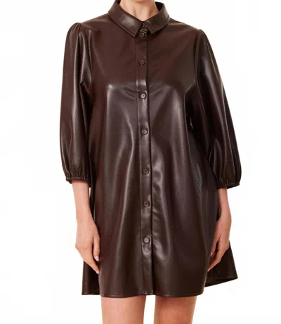 Dolce Cabo Metallic Faux Leather Puff Sleeve Dress In Coffee In Brown