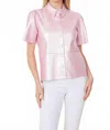 Dolce Cabo Metallic Vegan Leather Top In Orchid In Pink