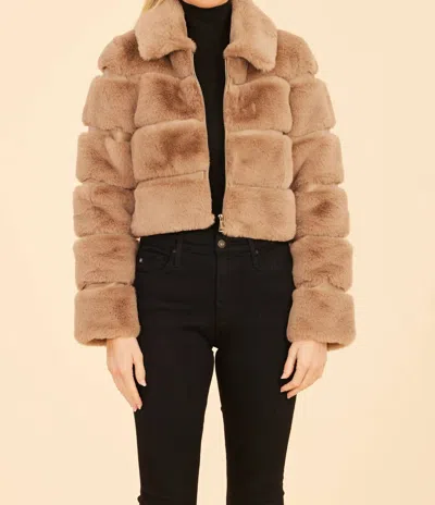 Dolce Cabo Paneled Faux Fur Vegan Leather Cropped Jacket In Beige In Brown
