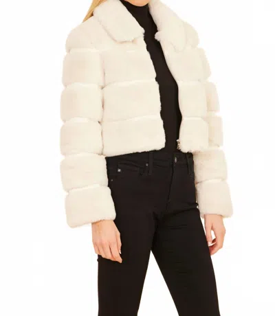 Dolce Cabo Paneled Faux Fur Vegan Leather Cropped Jacket In Ivory In Pink