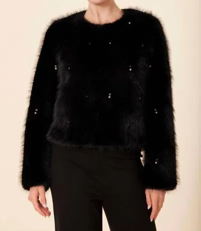 Dolce Cabo Pearl And Rhinestone Fur Jacket In Black
