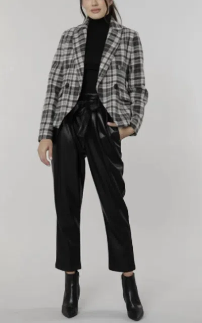 Dolce Cabo Plaid Double Breasted Blazer In Black/grey Plaid In Multi