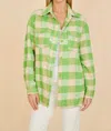 DOLCE CABO PLAID SEQUIN SHACKET IN GREEN