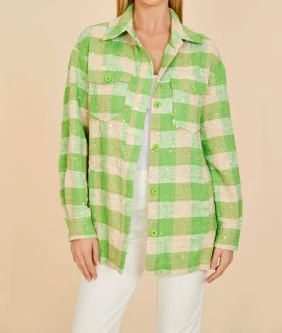 Dolce Cabo Plaid Sequin Shacket In Green