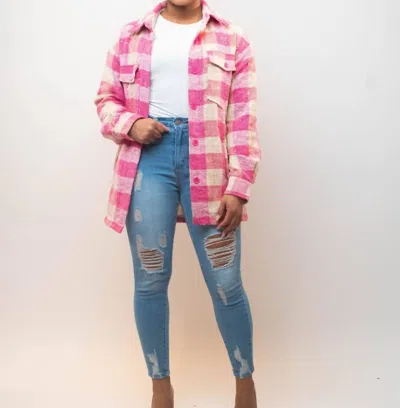 Dolce Cabo Plaid Sequin Shacket In Pink
