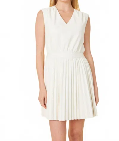 Dolce Cabo Pleated Leather Dress In Creme In White