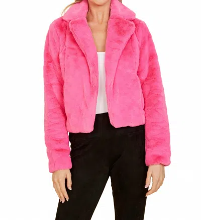 Dolce Cabo Plush Faux Fur Notch Collar Open Front Jacket In Pink