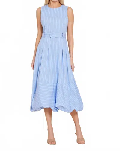 Dolce Cabo Poplin Beleted Bubble Midi Dress In Blue Multi