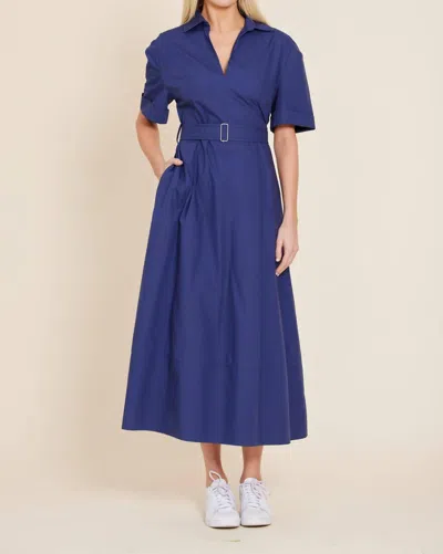 Dolce Cabo Poplin Belted Collar Midi Dress In Navy In Blue