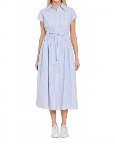 Dolce Cabo Poplin Belted Shirt Midi Dress In Blue Multi