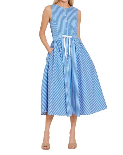 Dolce Cabo Poplin Drawstring And Bow Back Midi Dress In Blue