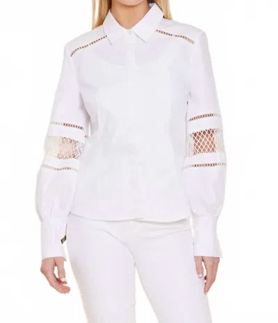 Dolce Cabo Poplin Open Weave Sleeve Detail Shirt In White
