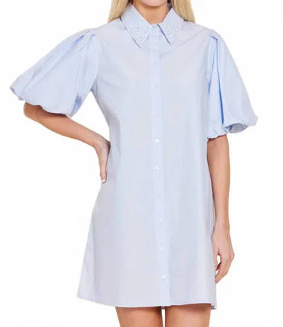 Dolce Cabo Poplin Pearl Embellished Dress In Light Blue