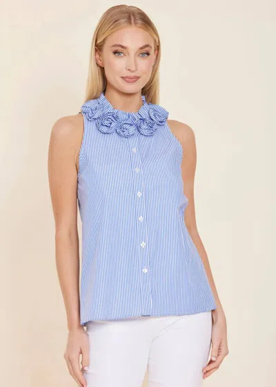 Dolce Cabo Poplin Rose Bud Sleeveless Top In Blue/white