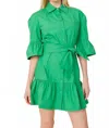 Dolce Cabo Poplin Ruffle Detail Dress In Green In Green