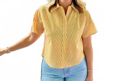 Dolce Cabo Poplin Stripe High Low Top In Yellow/white